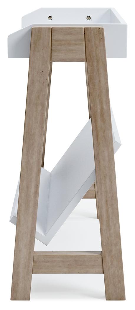 Blariden white and tan small bookcase alternate side angle