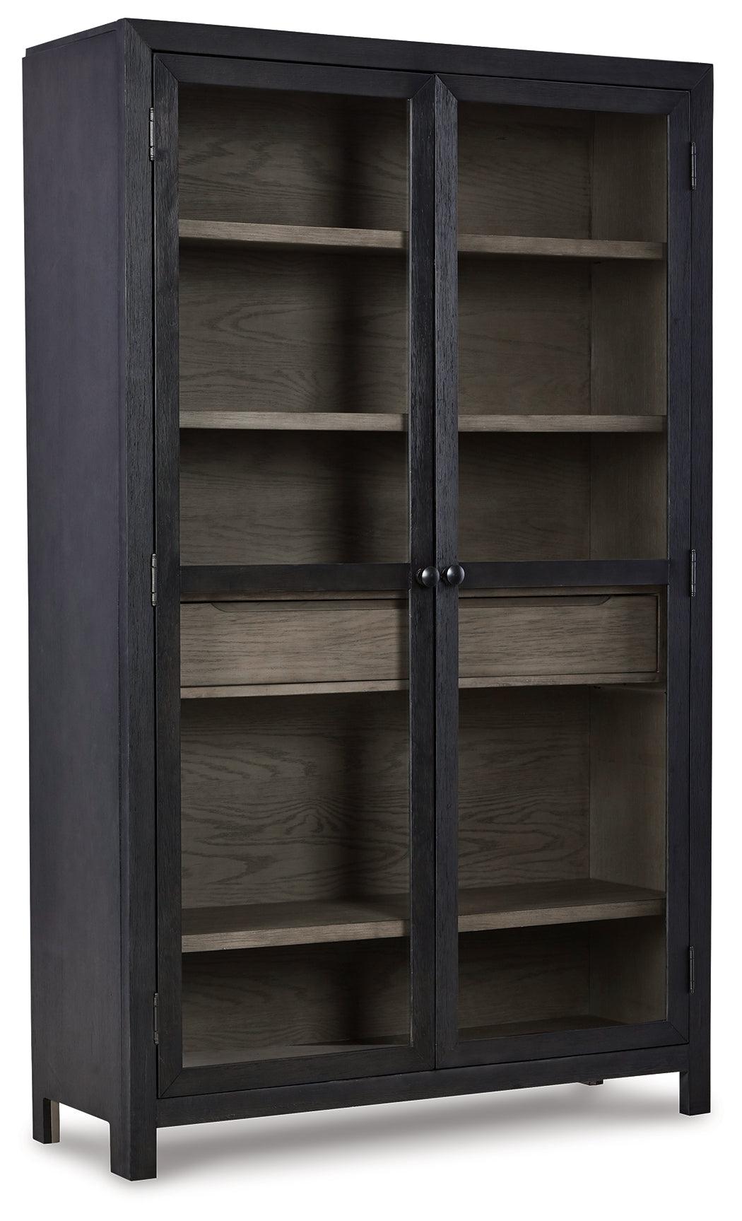 Lenston Accent Cabinet angled closed side view showing black finish