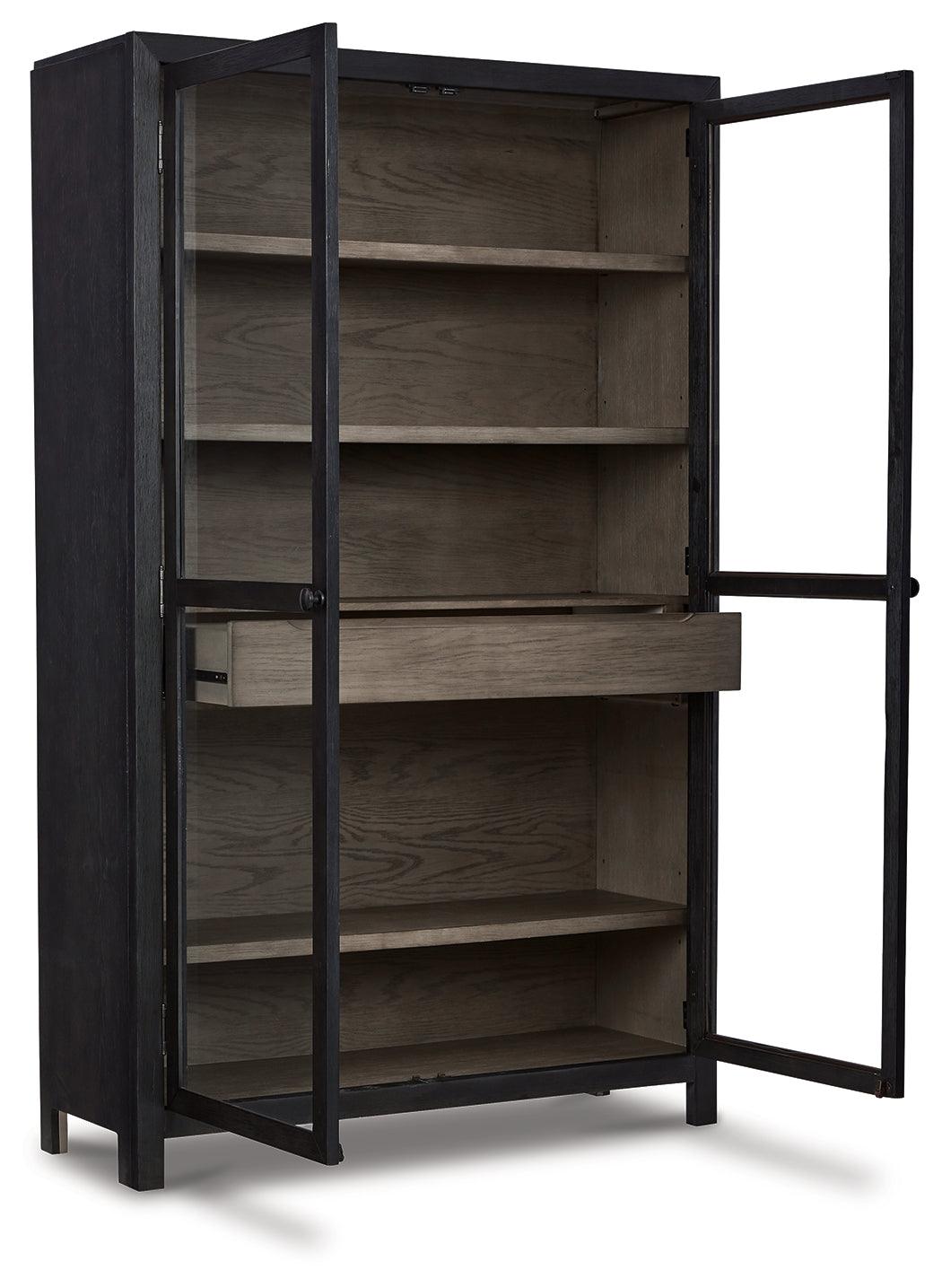 Lenston Accent Cabinet open doors revealing adjustable shelves