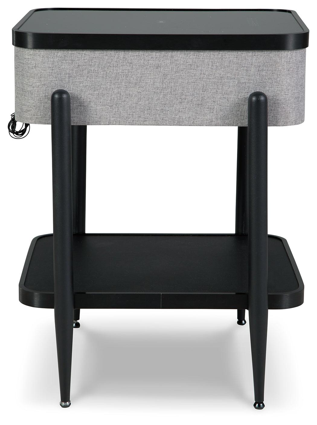 Back view of Jorvalee accent table showing speaker mesh