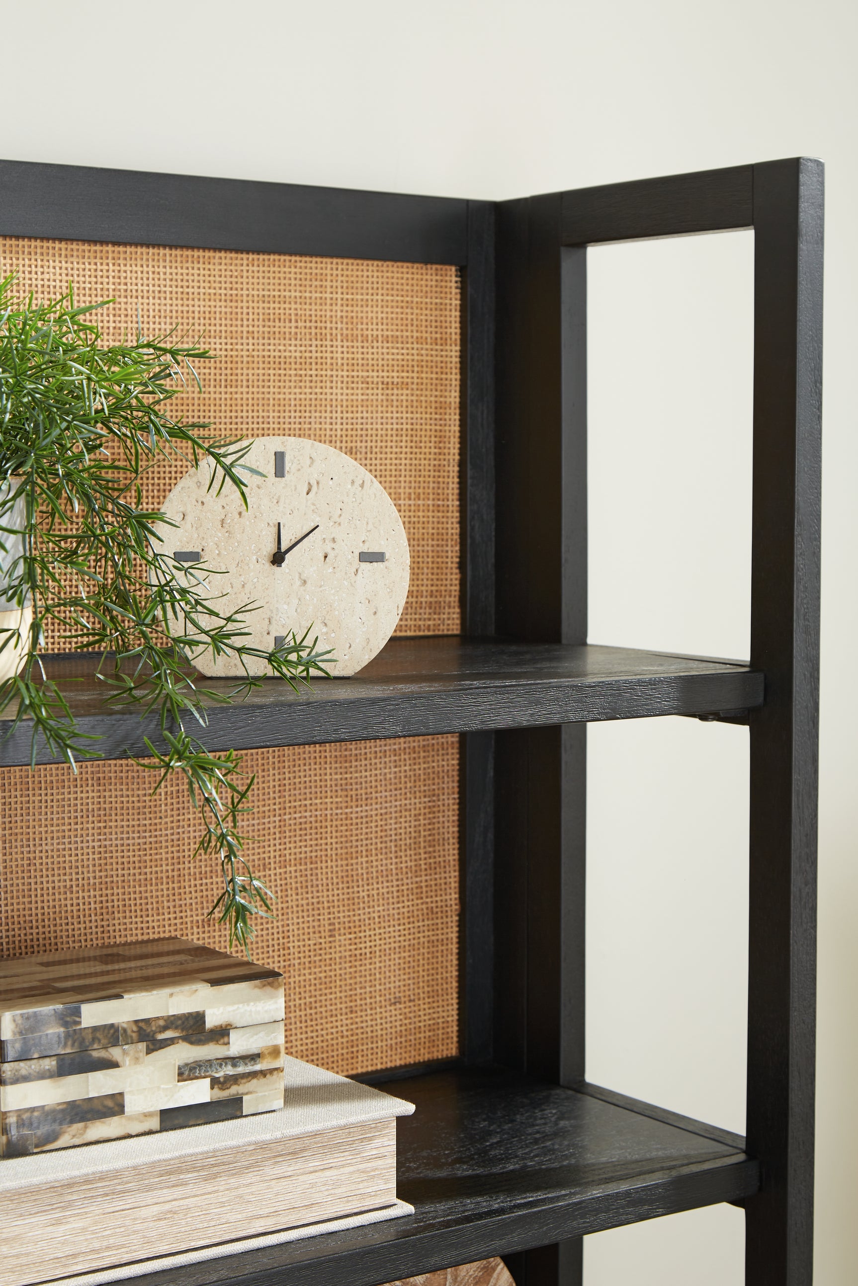 Detail of Abyard bookcase black sandblasted finish