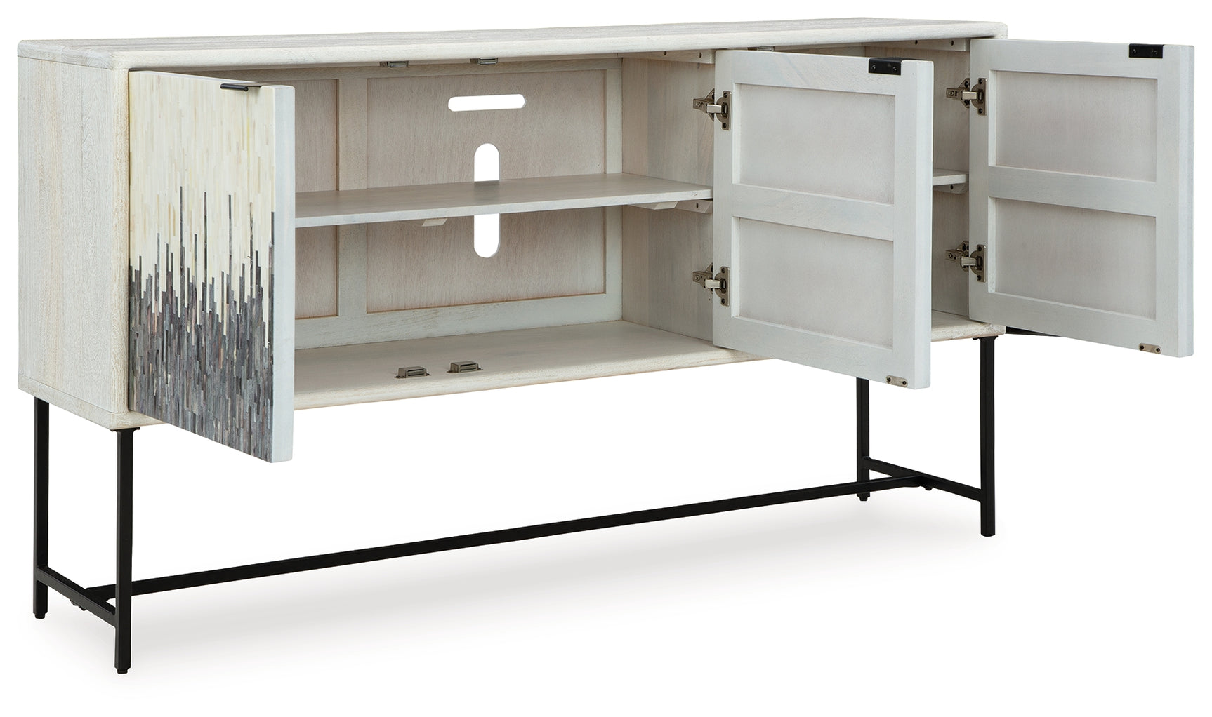Freyton accent cabinet angled view with doors open