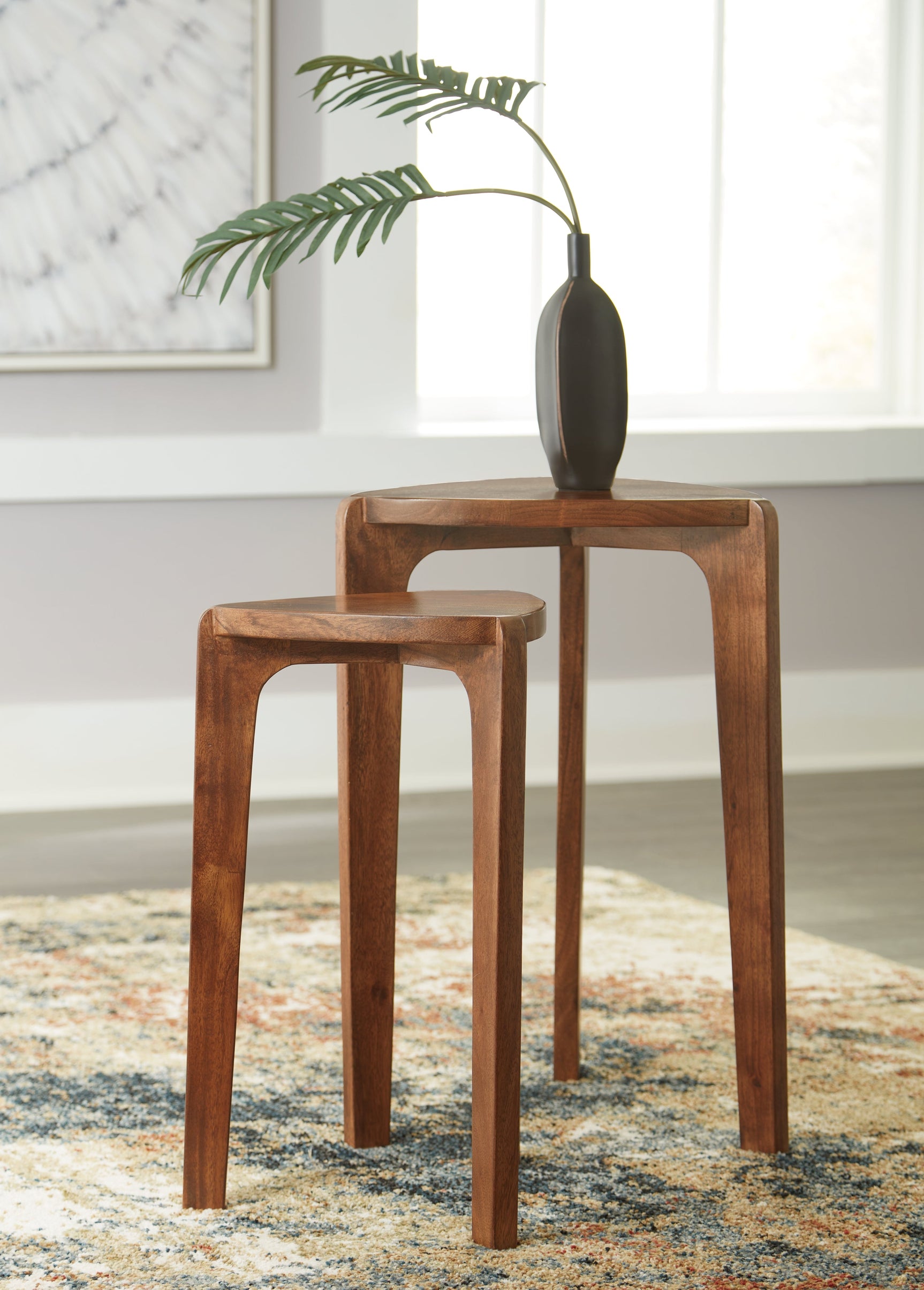 Brynnleigh medium brown wooden nesting accent tables set of 2 in contemporary style