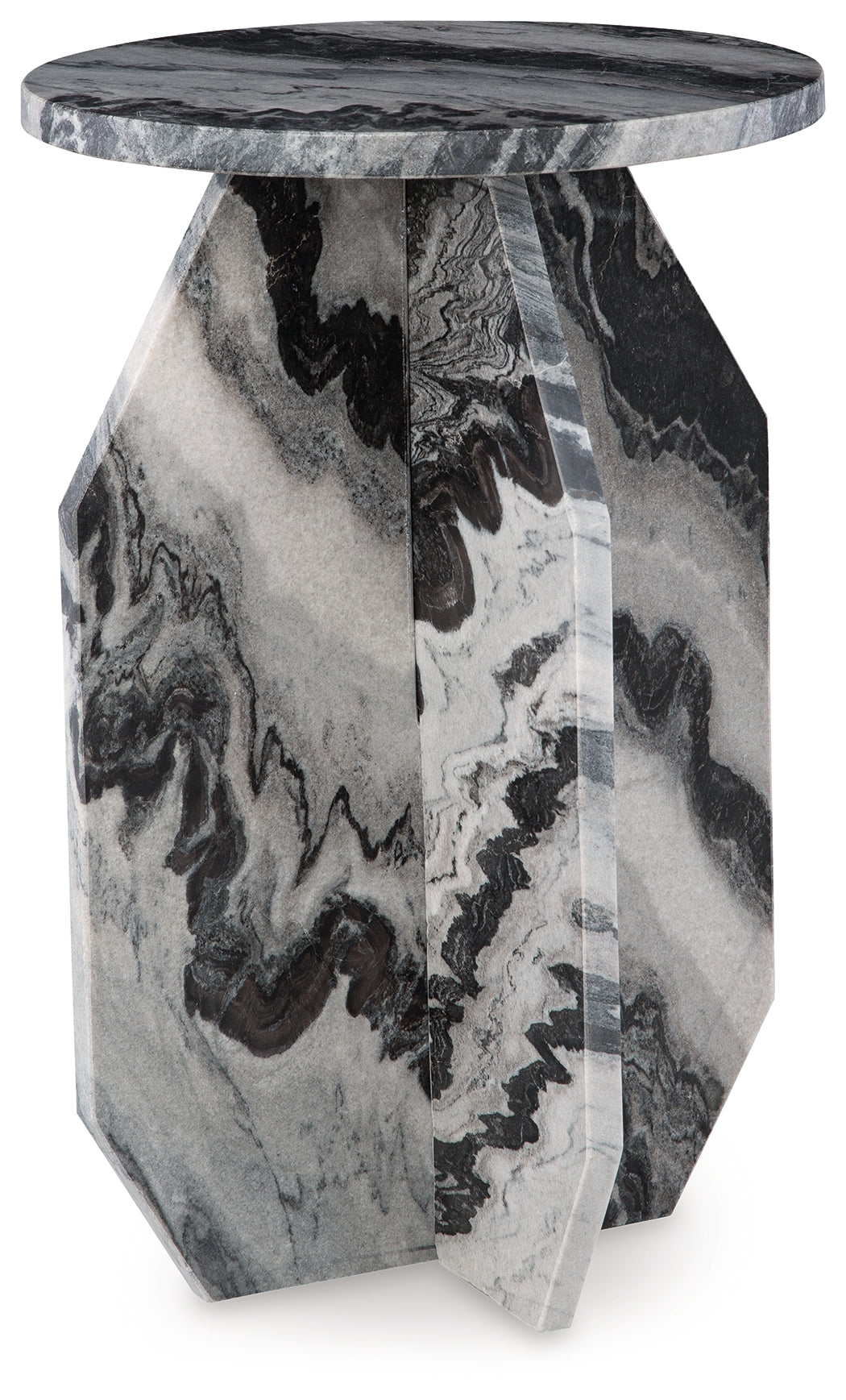 Wrenlane accent table angled view highlighting marble colors