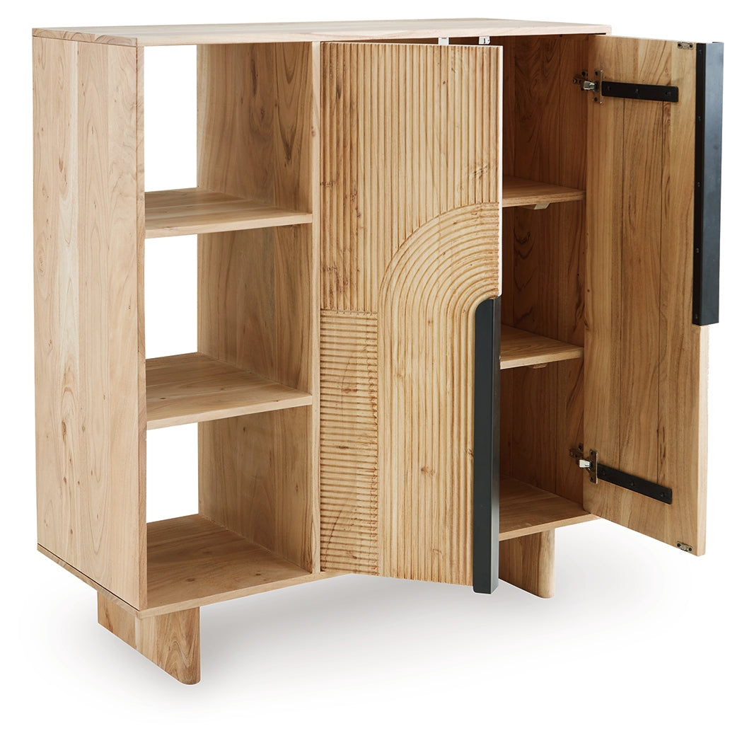 Kierwell Accent Cabinet angled view open showing shelves