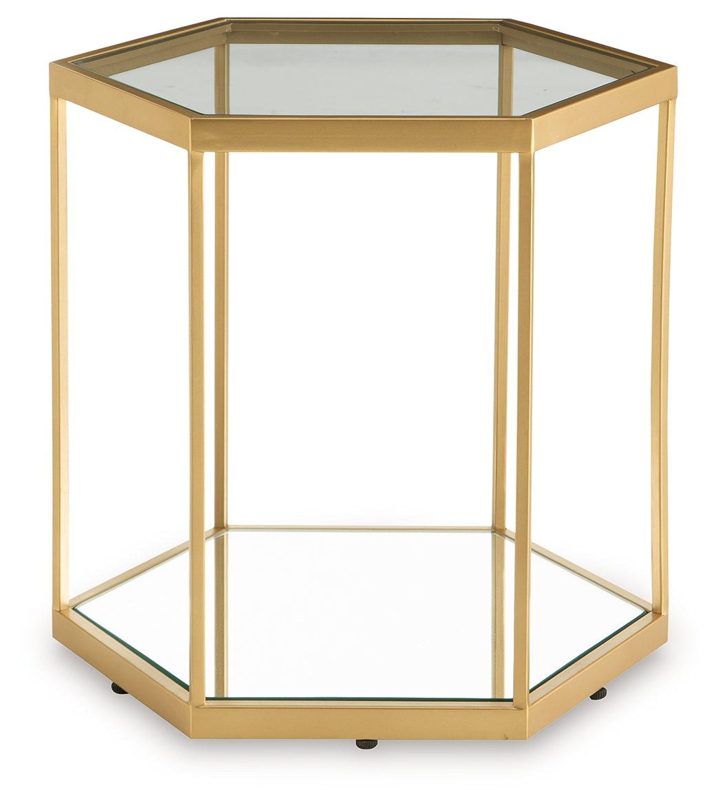 Close-up of mirrored inset and goldtone frame