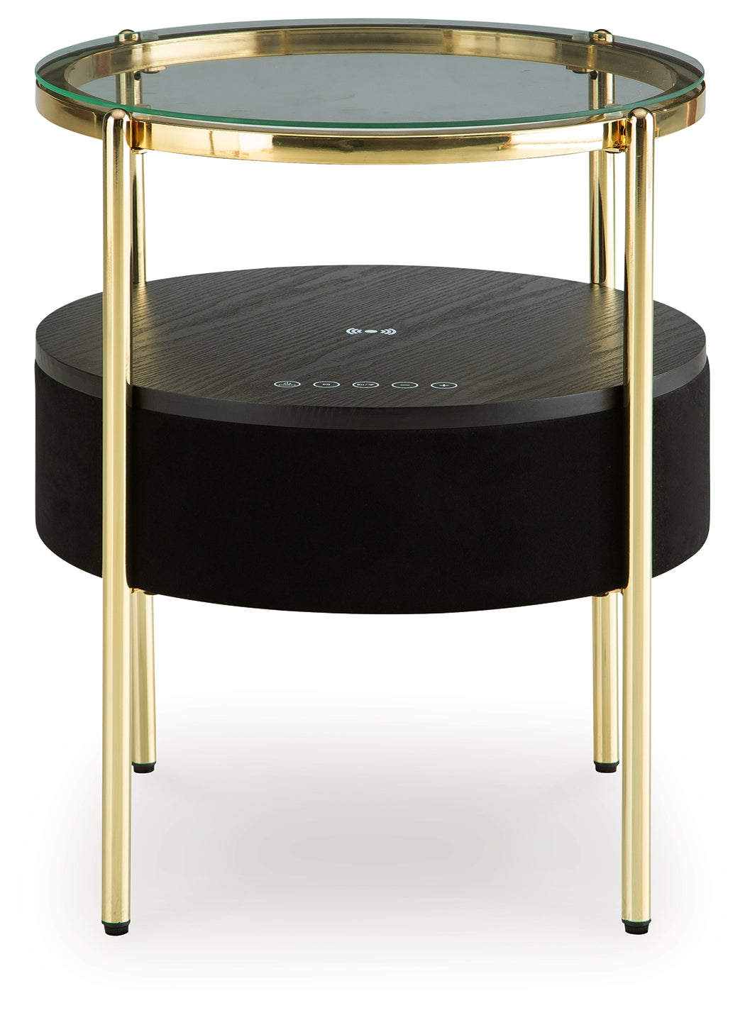 Nedman round accent table head on view with glass top