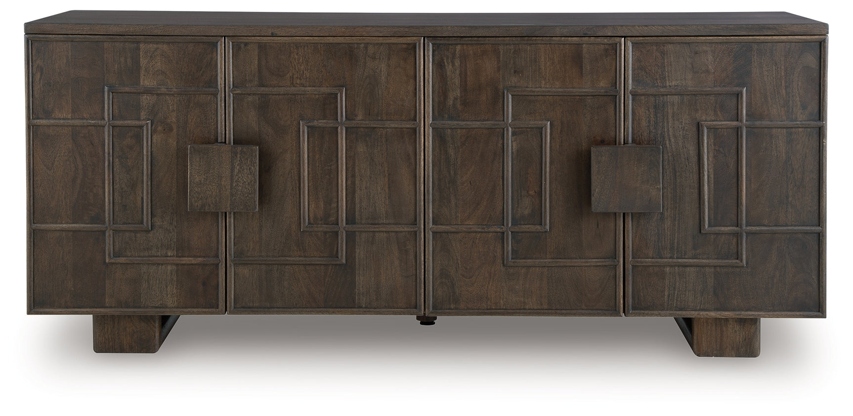 Cato Accent Cabinet front view highlighting geometric door pattern