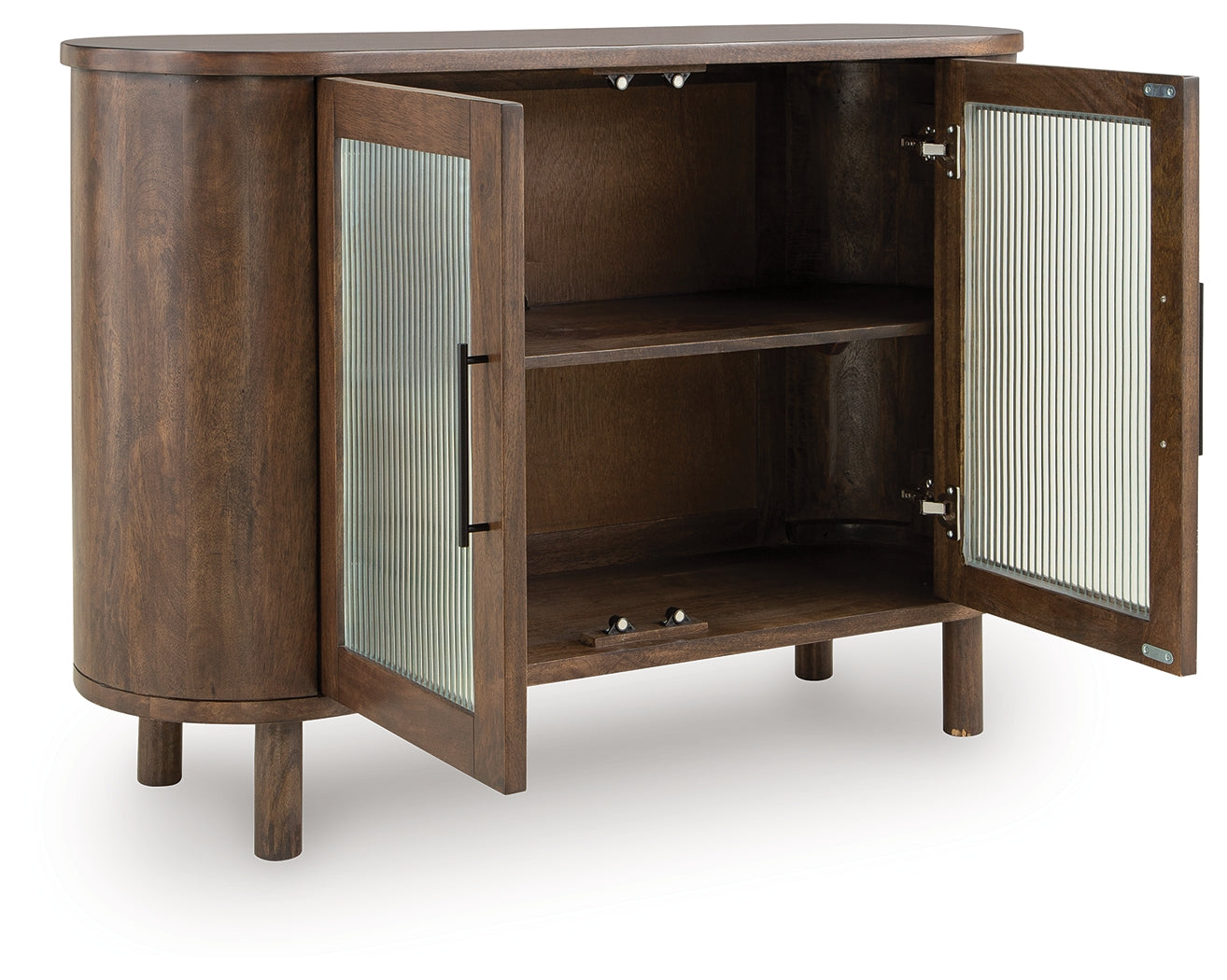 Mayridge Accent Cabinet angled open showing interior shelf