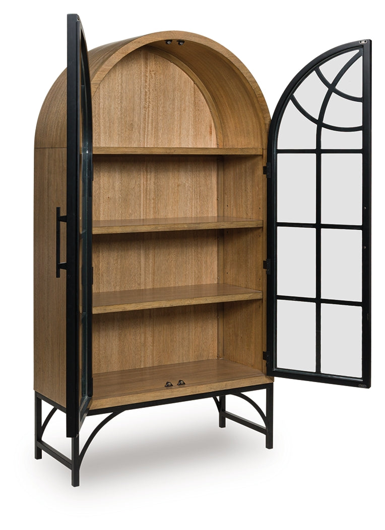 Gwenwich Accent Cabinet angled side view open showing shelves