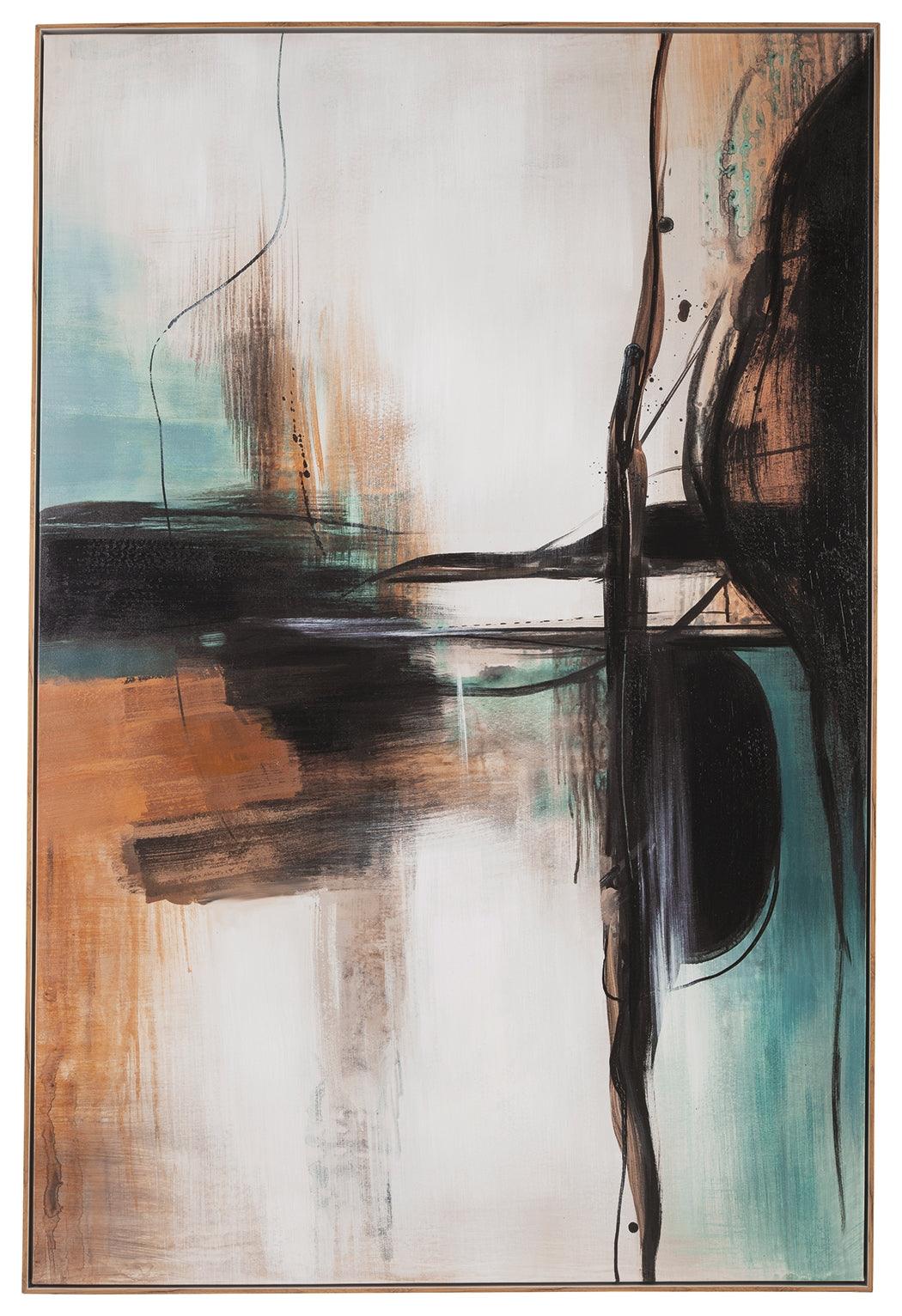 Brunonia teal orange black wall art head-on angle