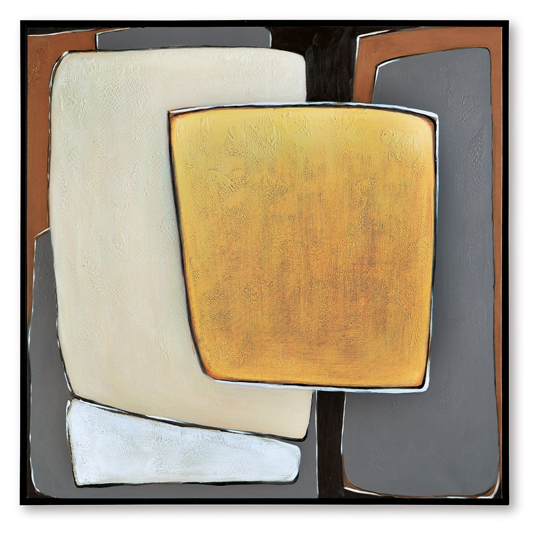 Side angle view of Actman abstract wall art showing canvas depth and black frame