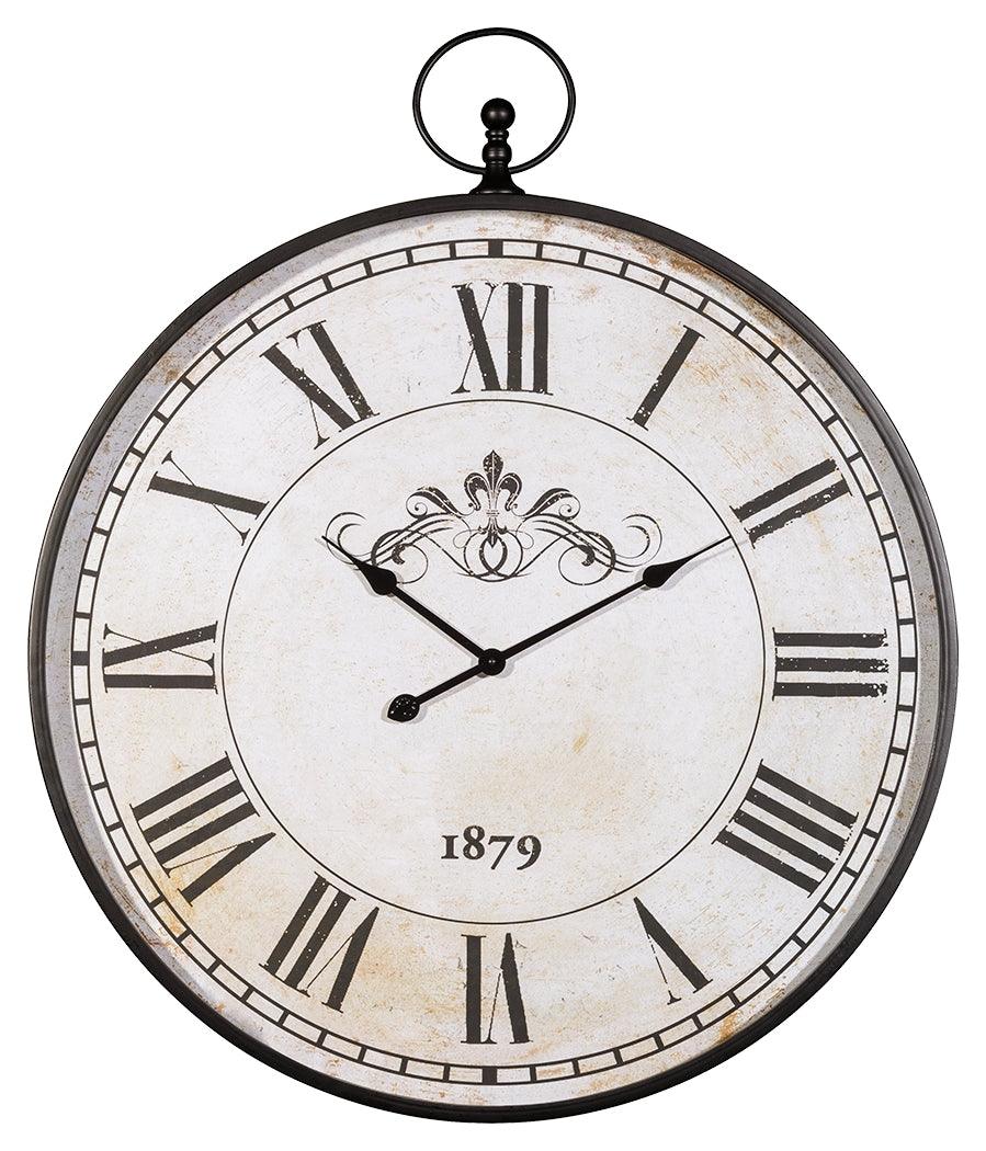 Side angle of Augustina Antique Black Wall Clock showing metal frame