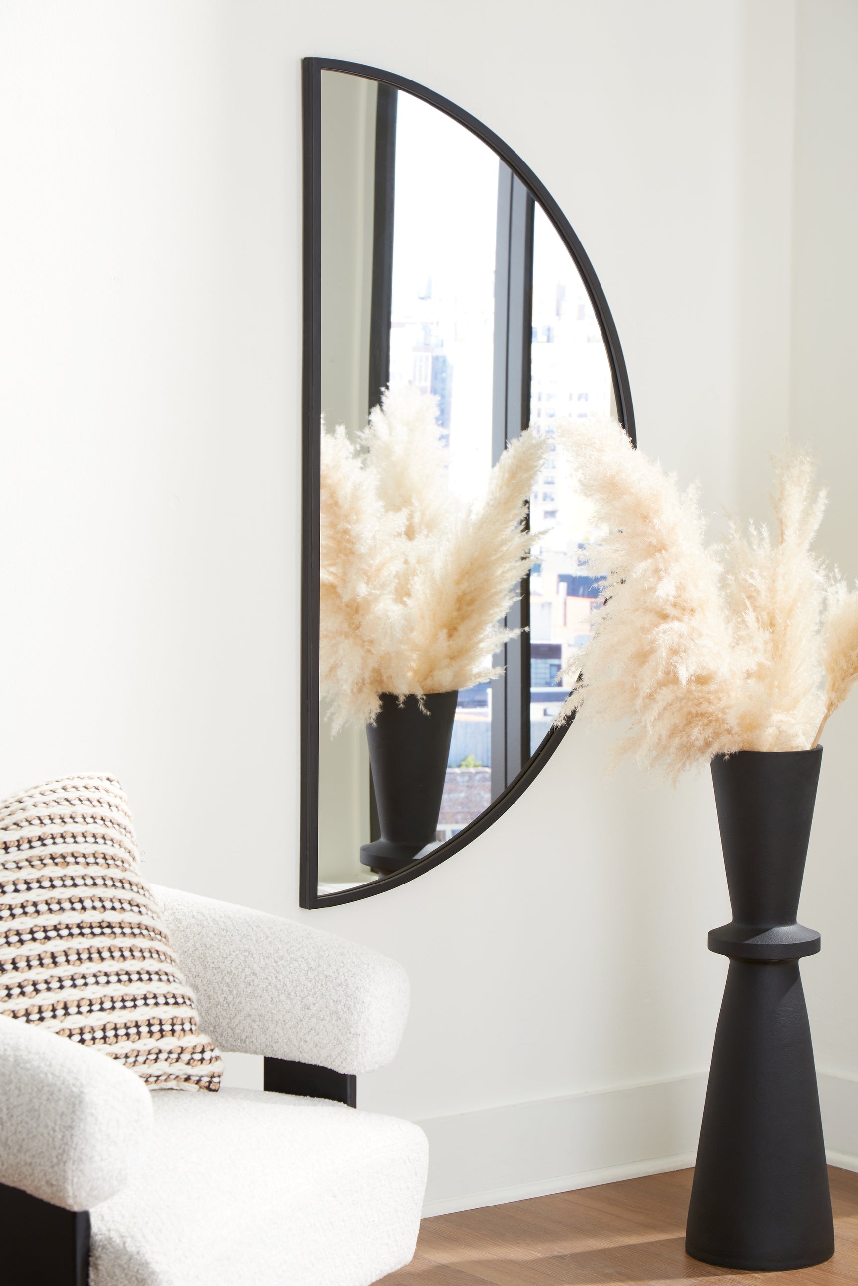 Denlow Black half-moon wall mirror pair