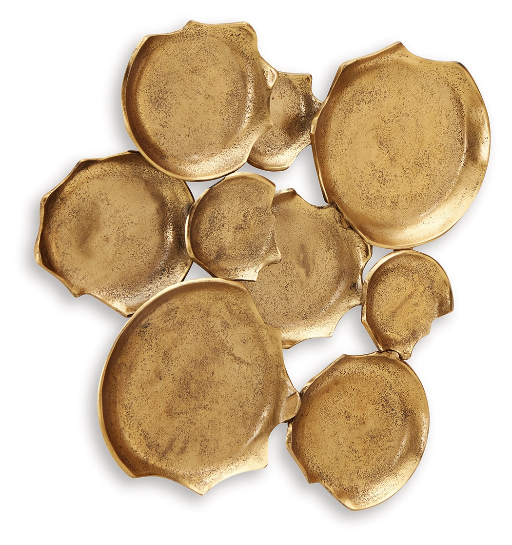 Side view of Gageton antique gold metal wall decor