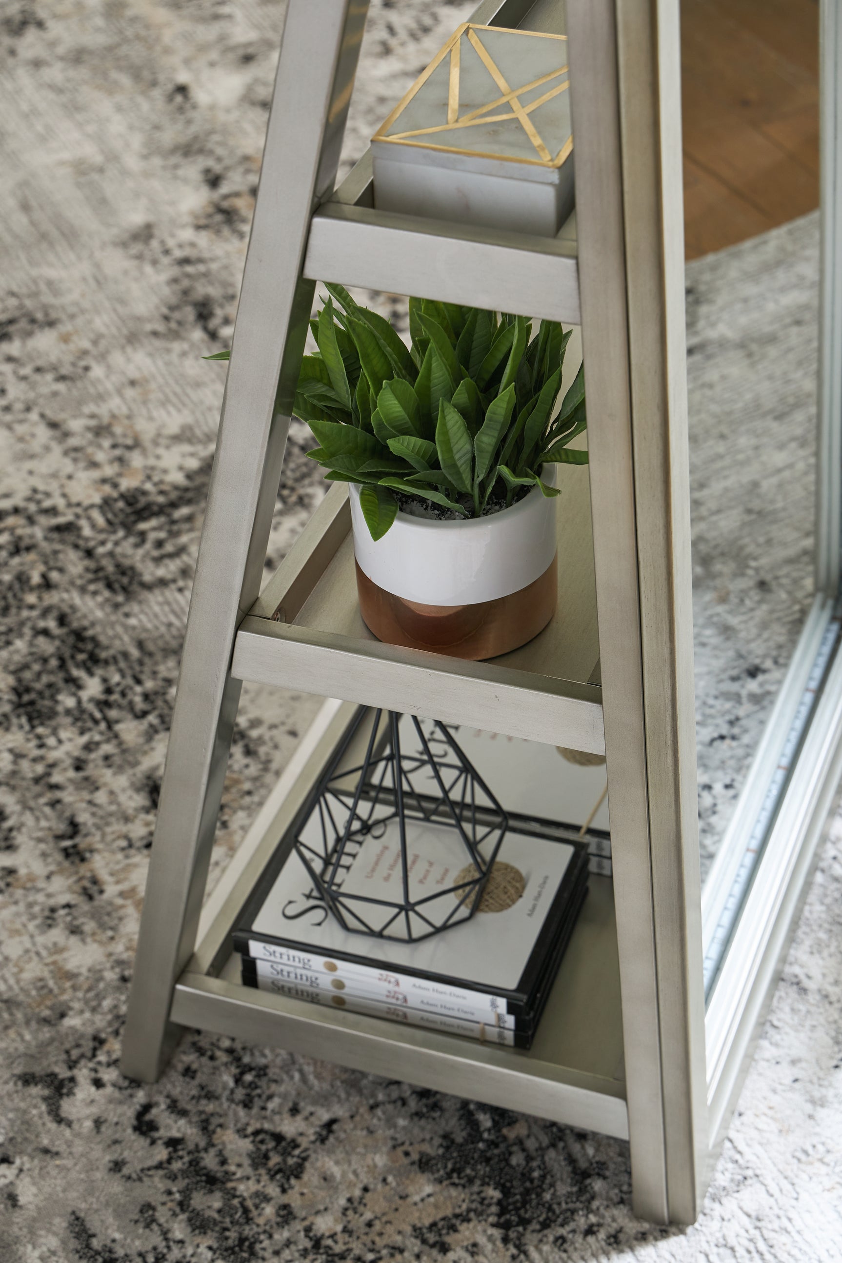 Close-up of shelf details on Evesen Champagne mirror