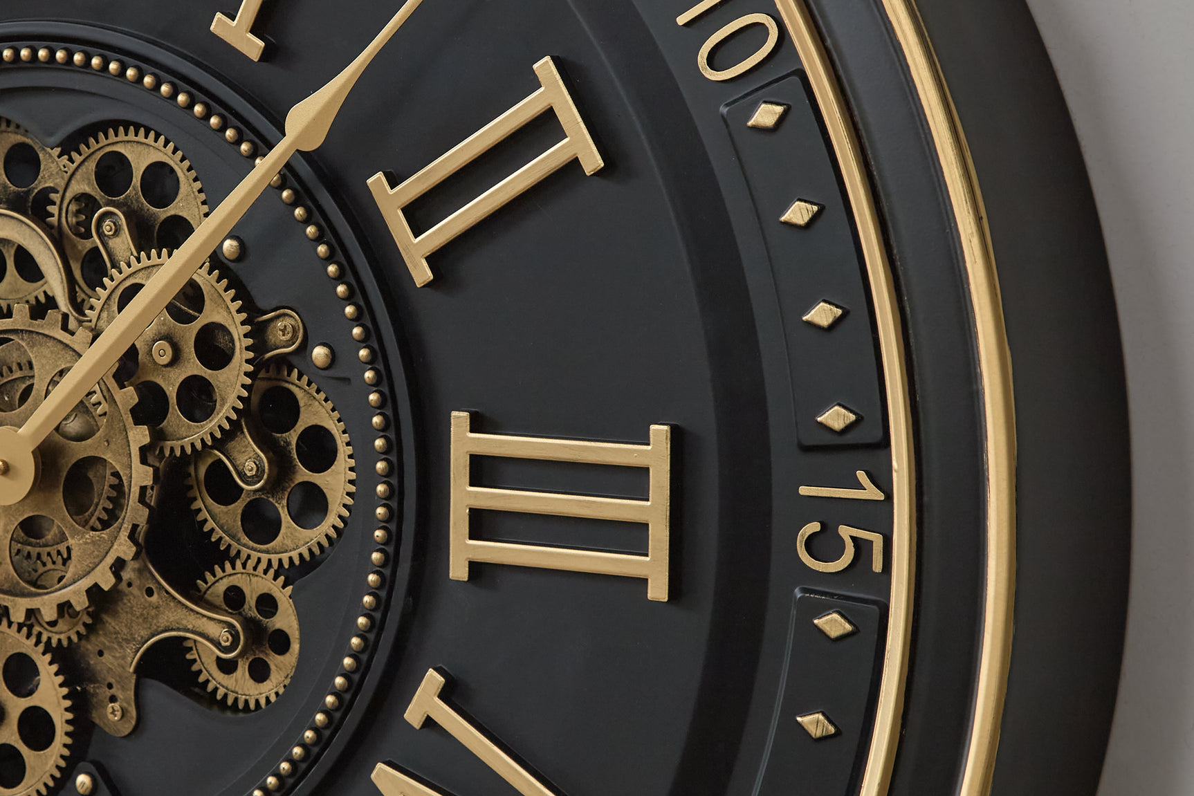 Dairton Wall Clock close-up detail of gears and numerals