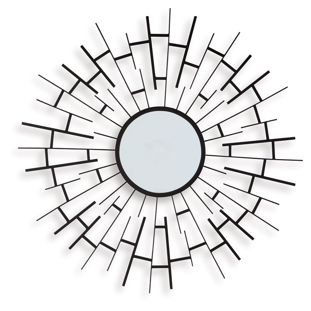 Garrenworth accent mirror head on view showing sunburst design