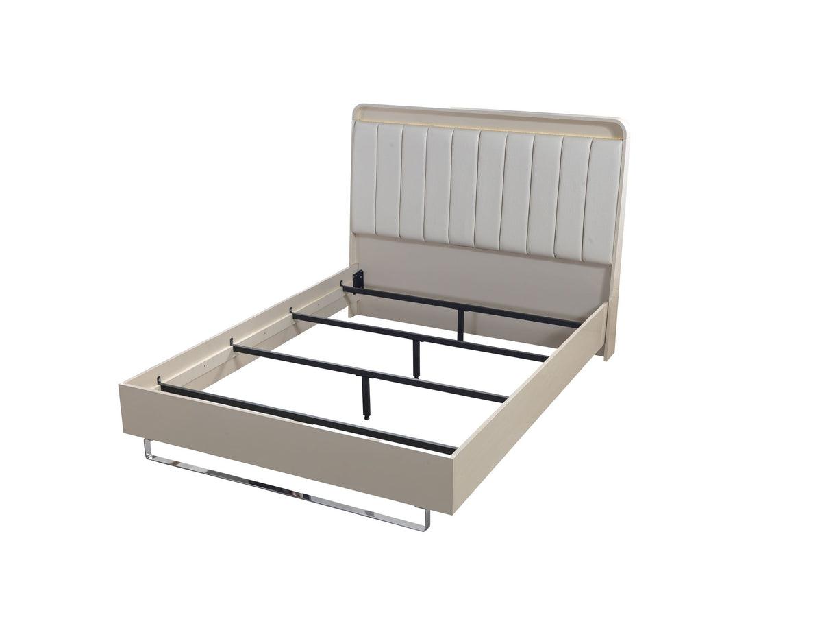 main view of Hailey Cream High Gloss Lacquer 4-Piece Queen Bedroom Set bed