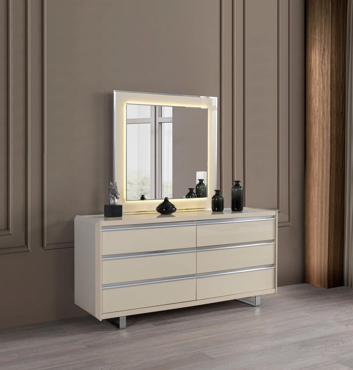 main view of Hailey Cream High Gloss Lacquer 4-Piece Queen Bedroom Set bed