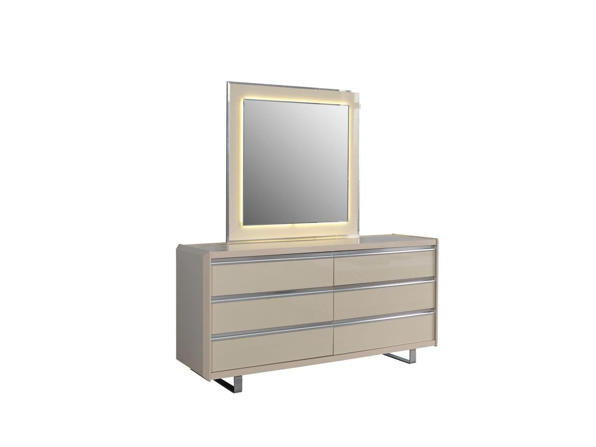 bedroom view of Hailey Cream High Gloss Lacquer 4-Piece Queen Bedroom Set bed