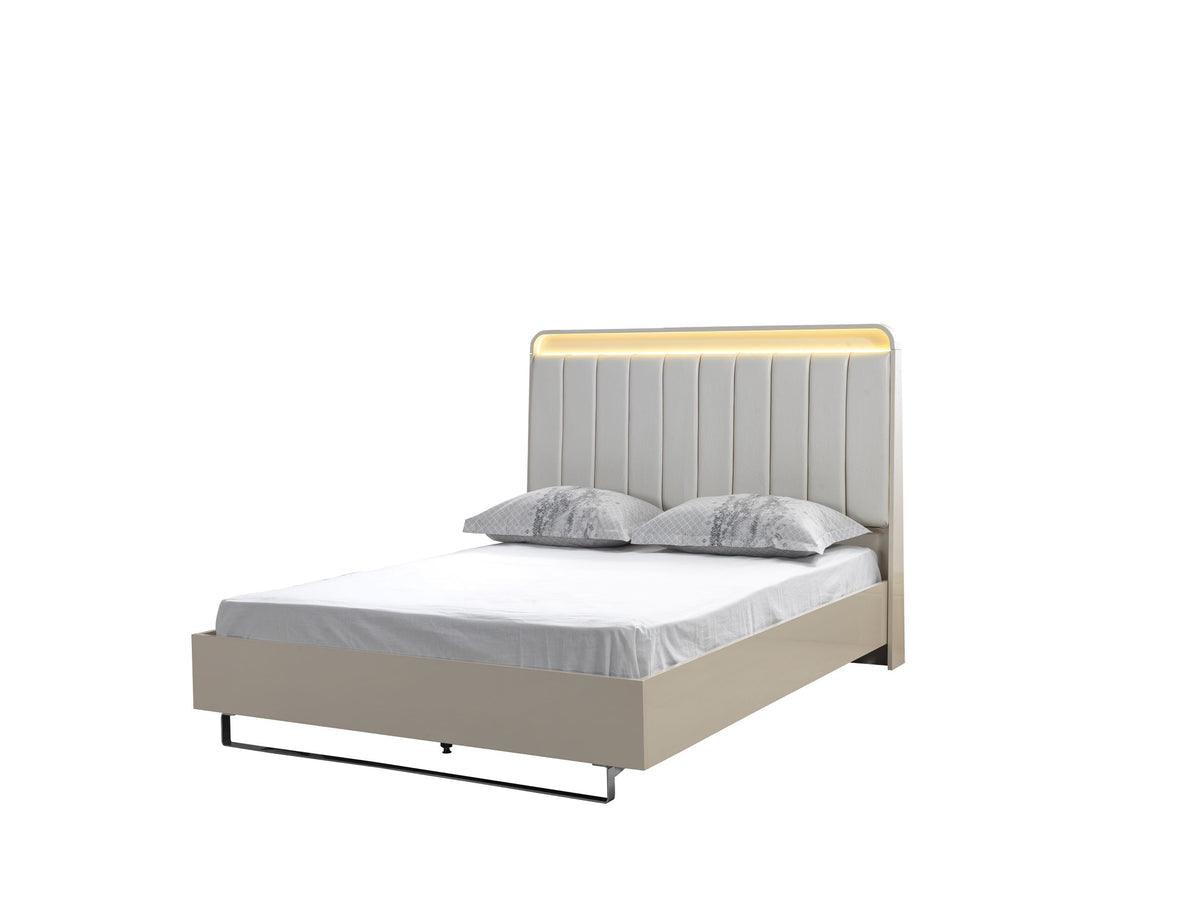 bedroom view of Hailey Cream High Gloss Lacquer 4-Piece Queen Bedroom Set bed