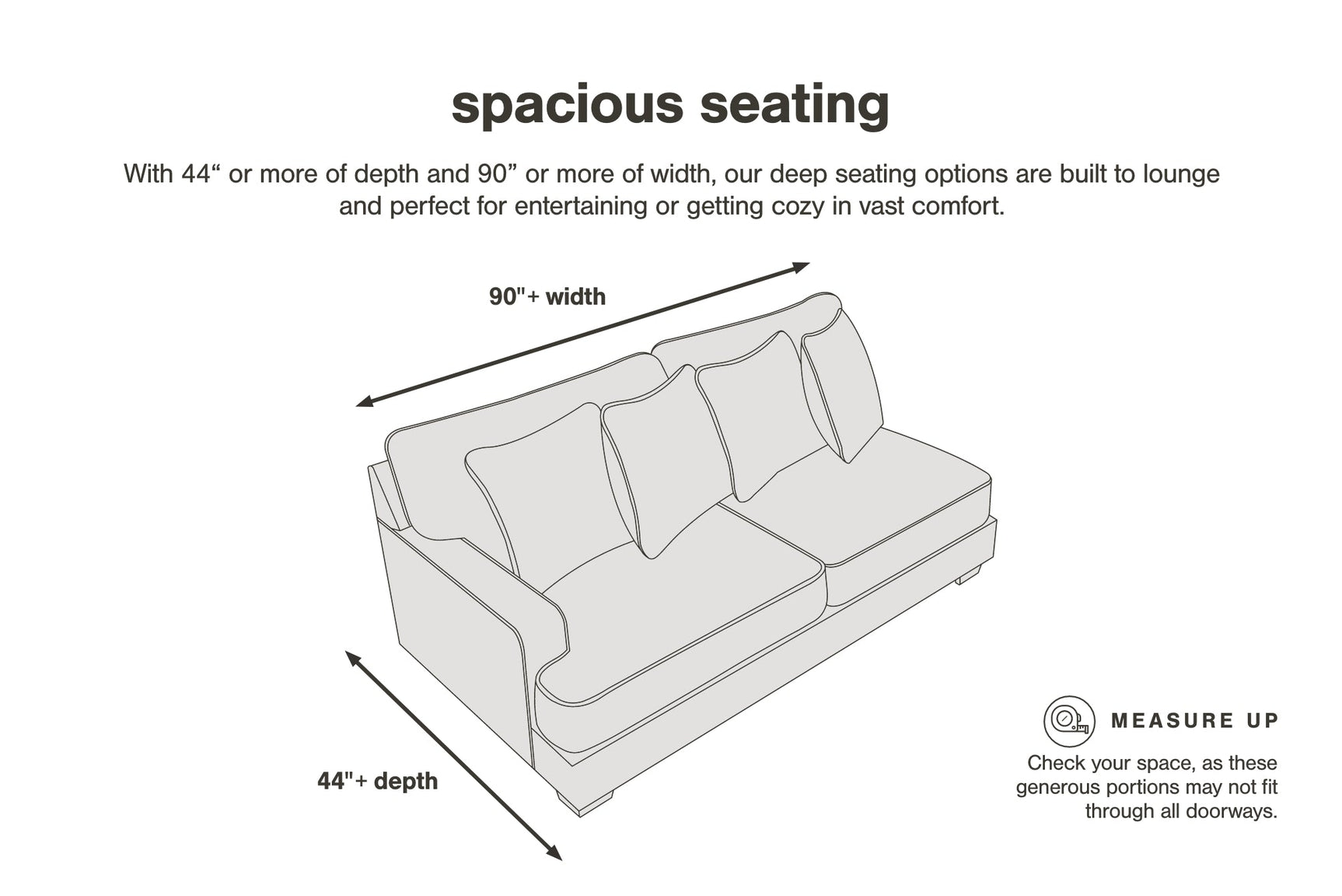 Diagram showing dimensions of Gardiner Sofa Chaise