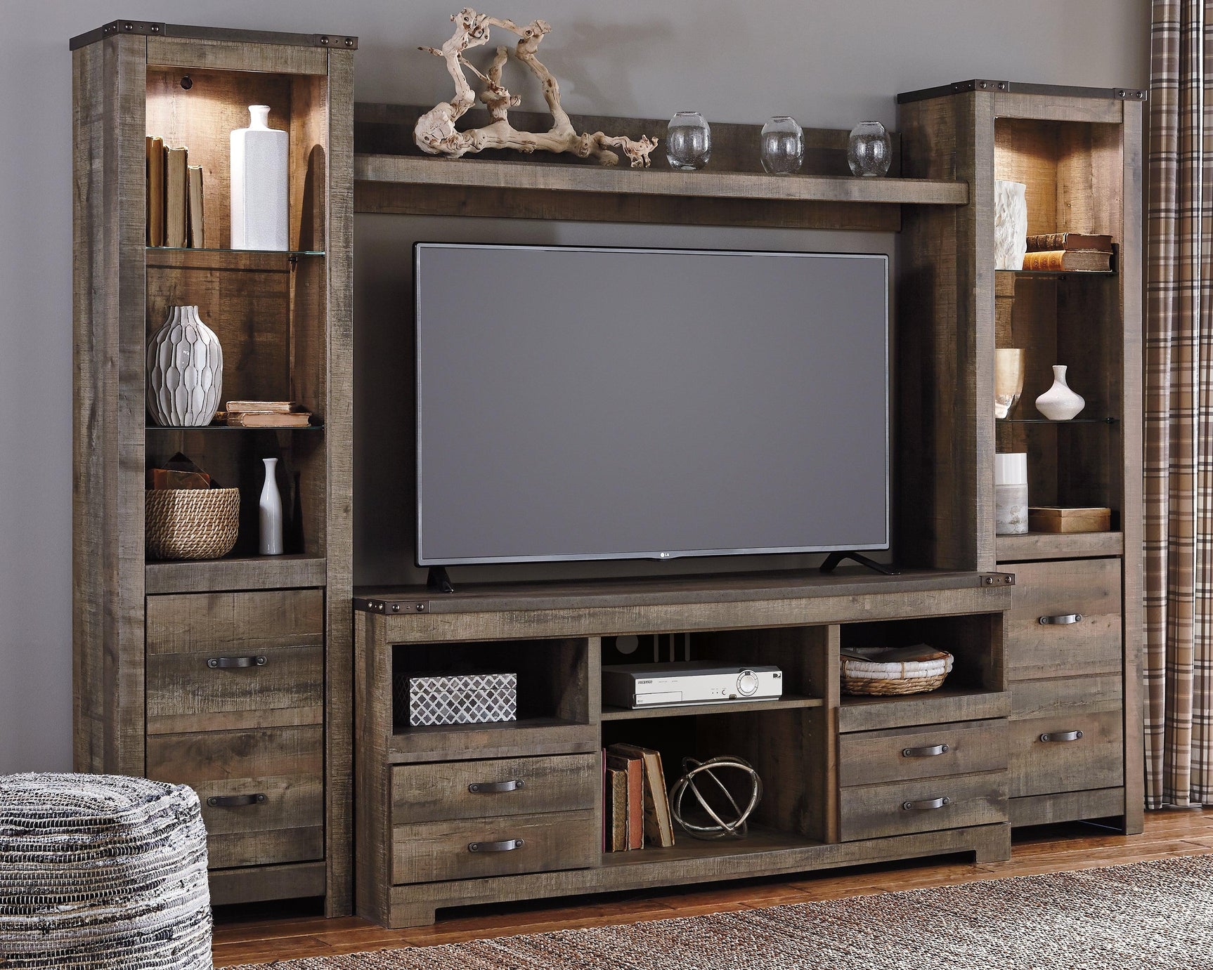 Trinell Brown 4-Piece Entertainment Center bridge section detail