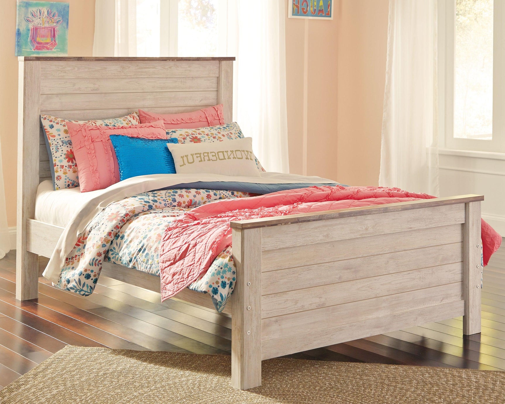 Willowton Whitewash Full Panel Bed side angle