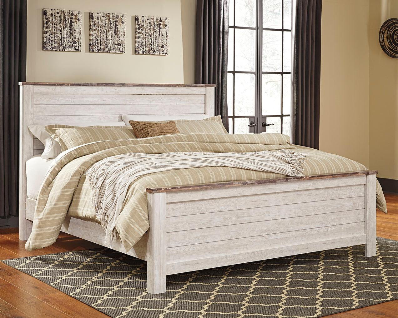 Willowton Whitewash King Panel Bed slatted headboard detail