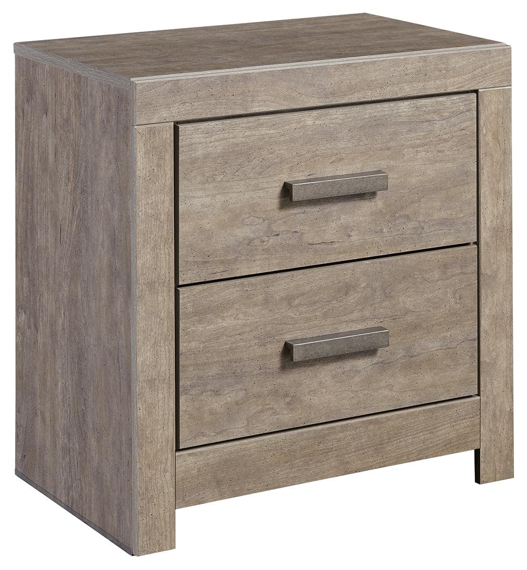 Side angle of Culverbach Gray Nightstand with vintage gray finish