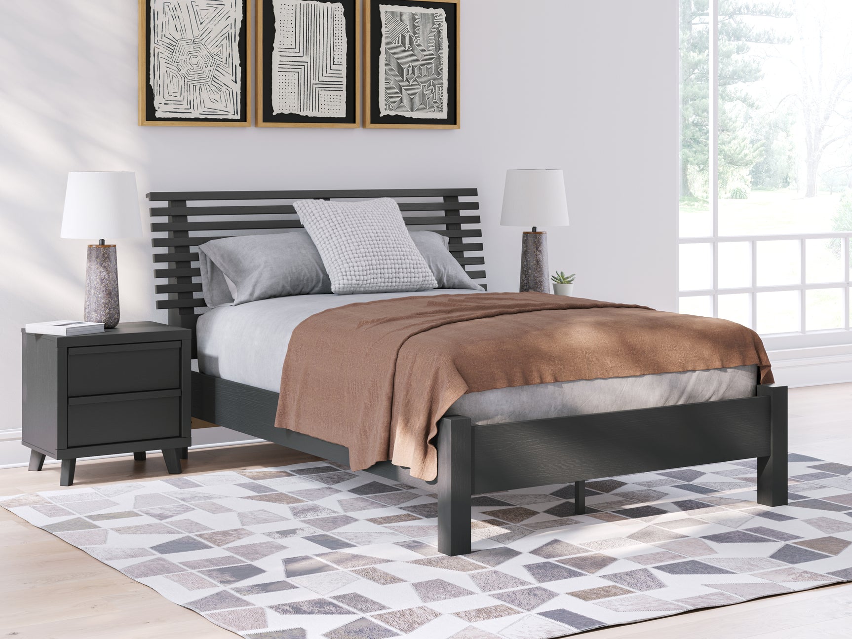 Danziar Matte Black Full Slat Panel Bed front view