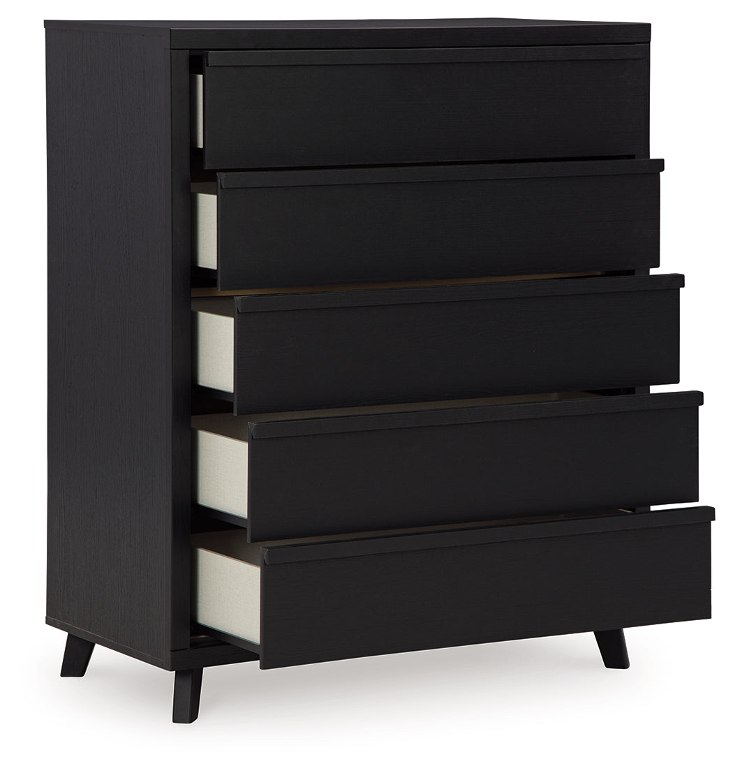 Danziar black wide chest of drawers drawers open angle