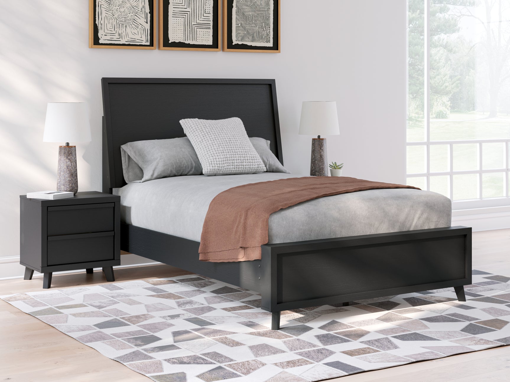 Danziar Black Full Panel Bed full view in room