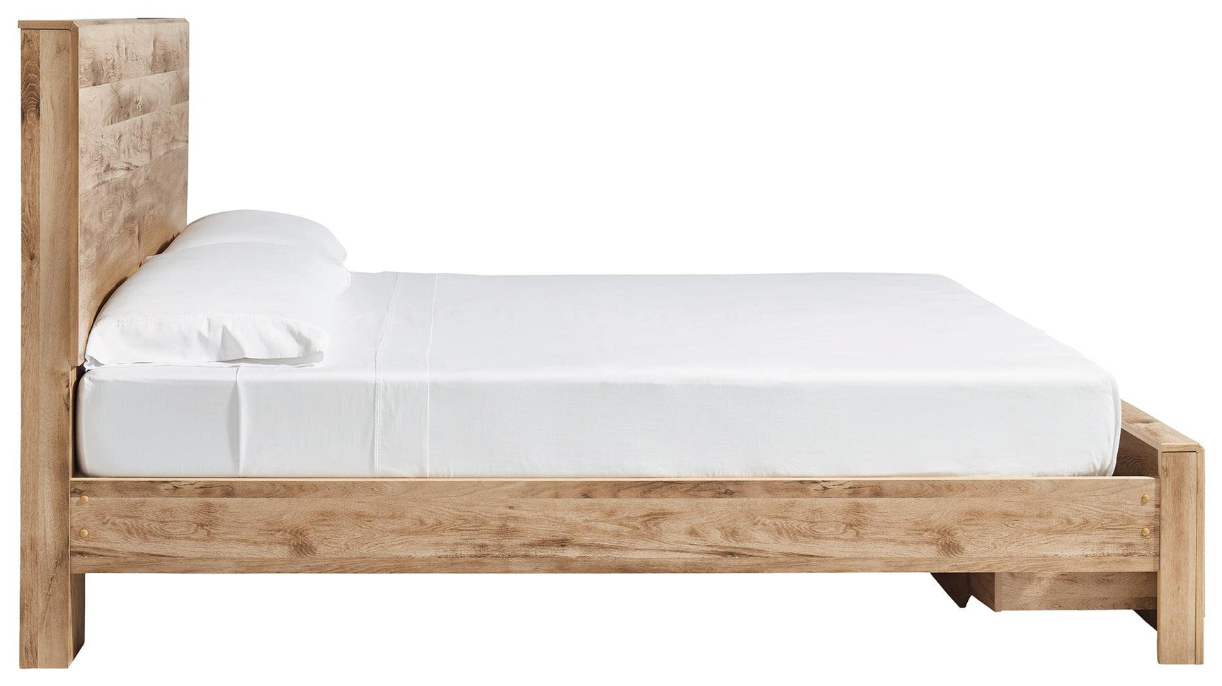 Hyanna queen panel storage bed side view showing design