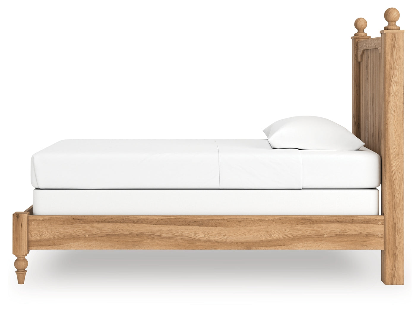 Aleaport warm brown twin panel bed profile side angle