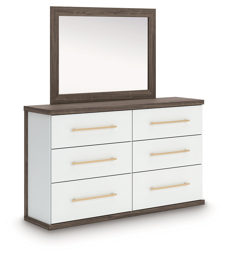 Dresser angle view highlighting curved corners and champagne handles