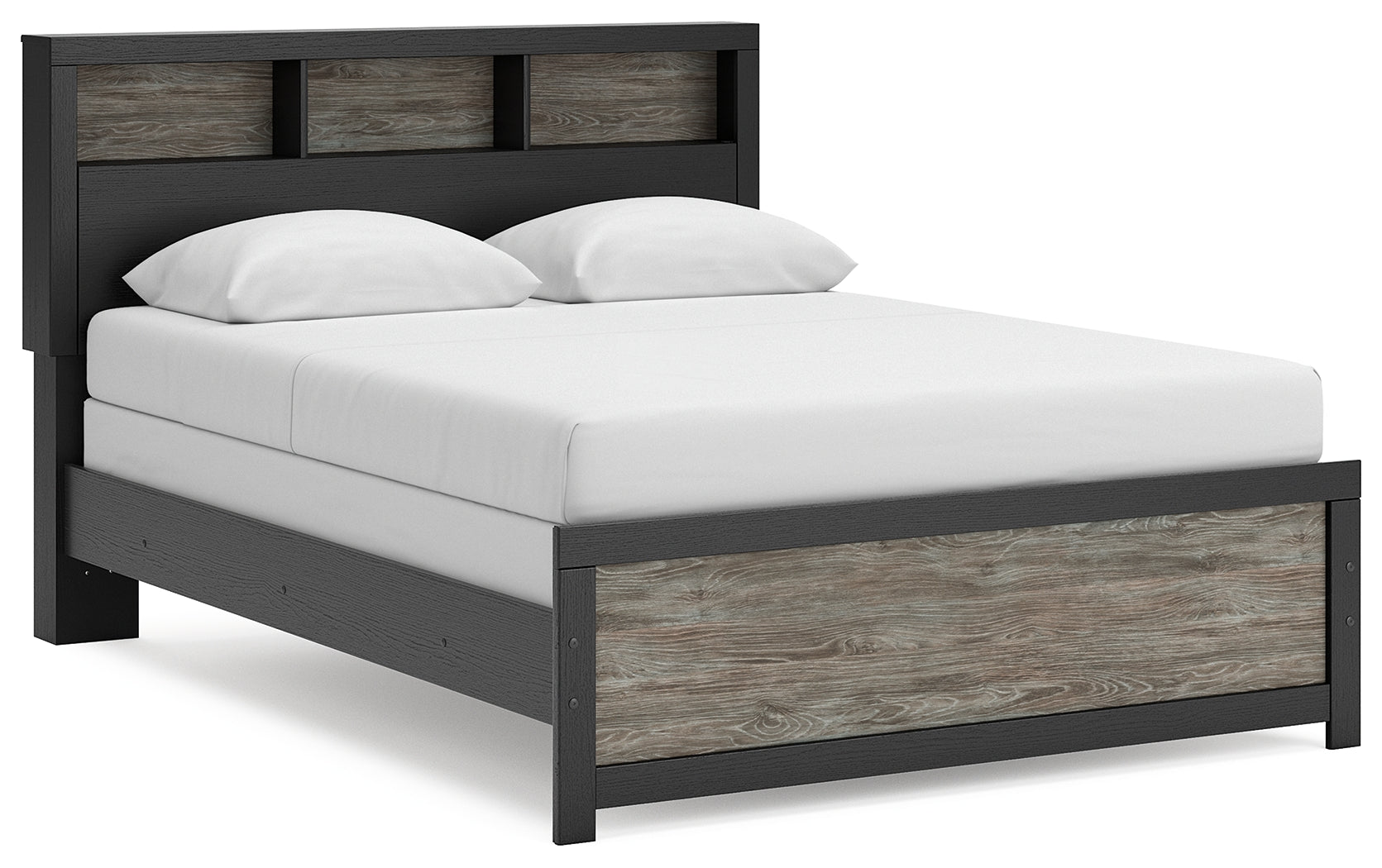 Broachmyn black and gray queen bookcase bed side angle