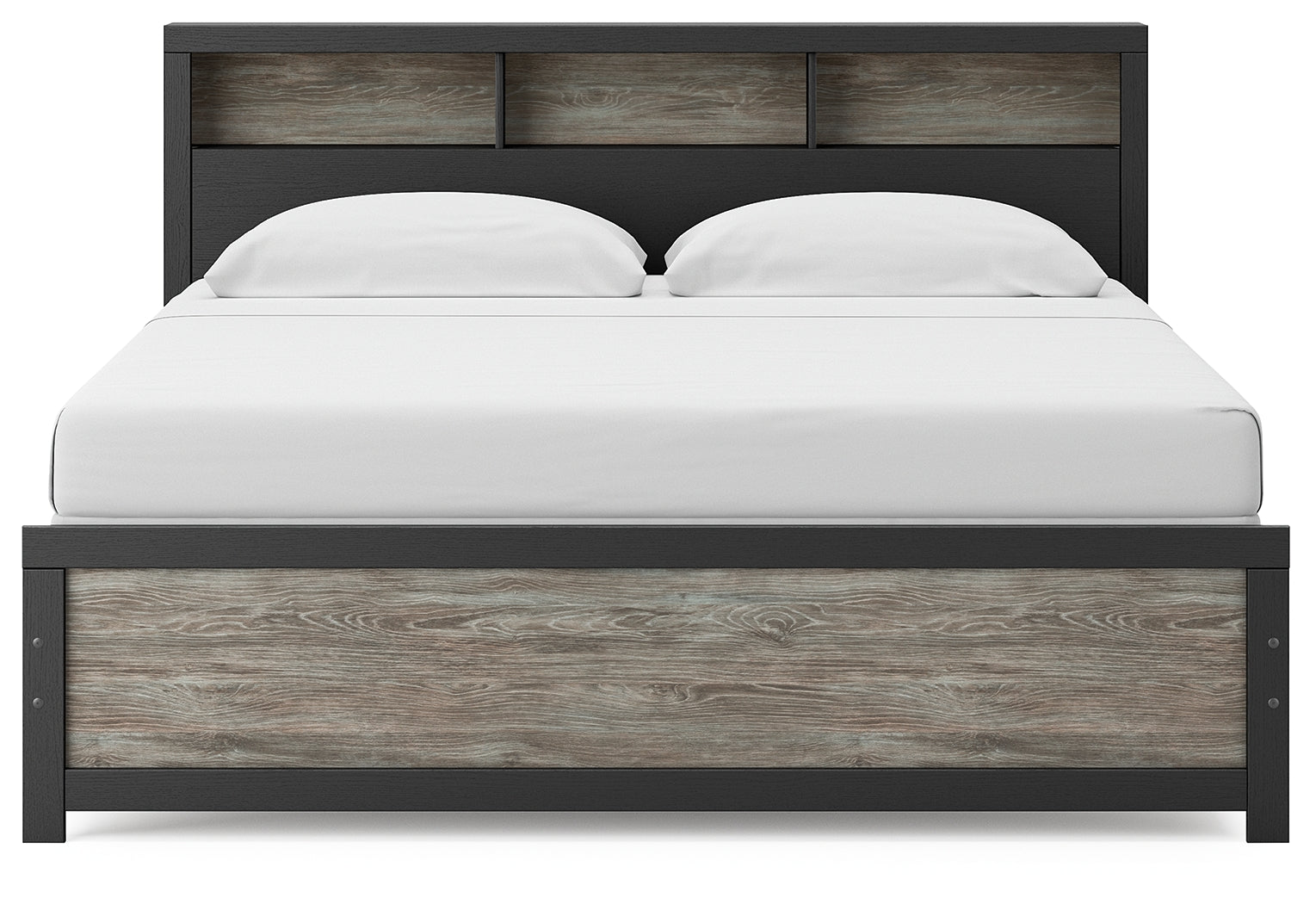 Broachmyn King Bookcase Bed headboard front view showing cubbies