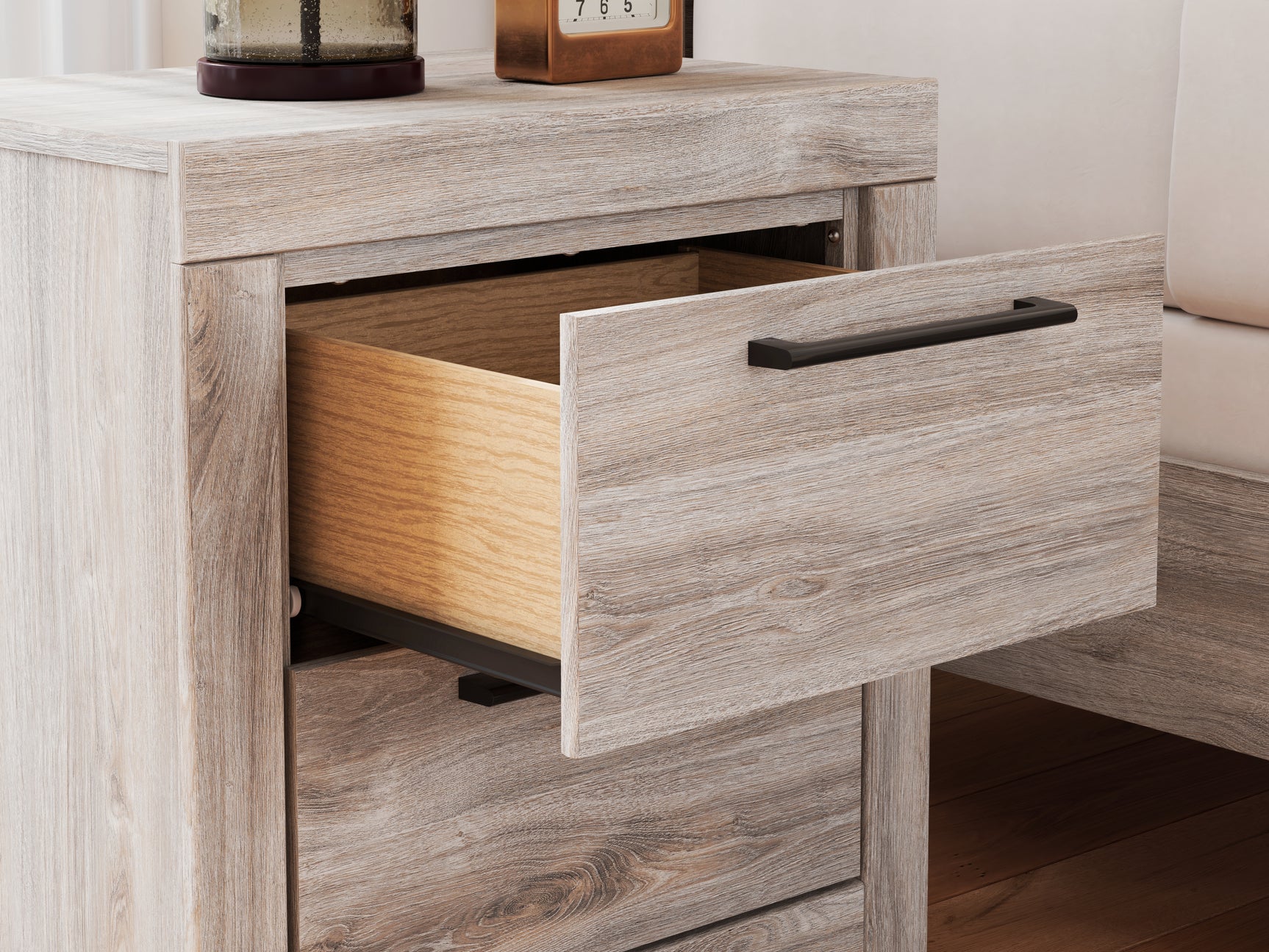 Broachmyn Gray Nightstand detailed hardware close-up