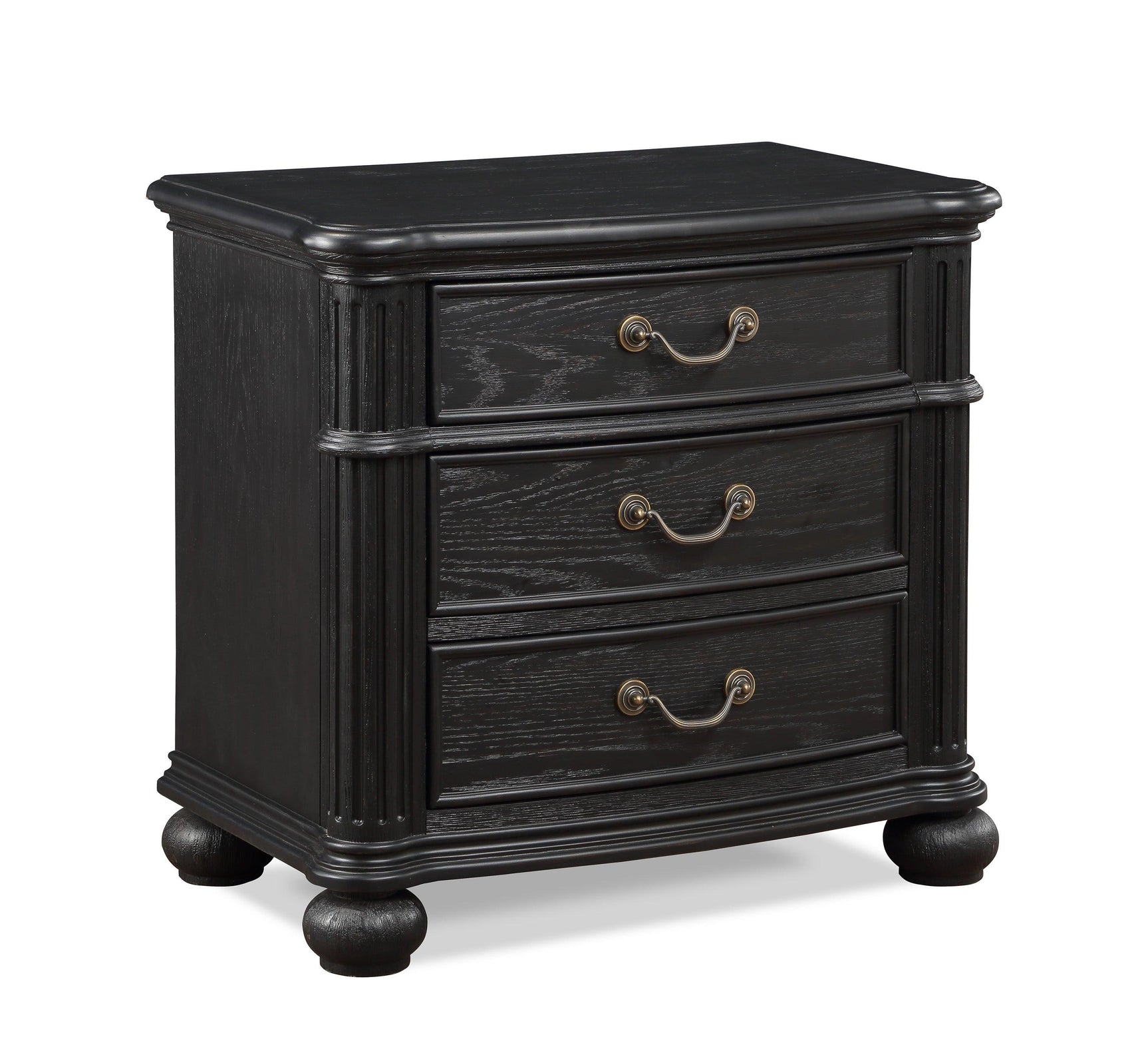 Kingsbury Black dresser drawers open showing storage