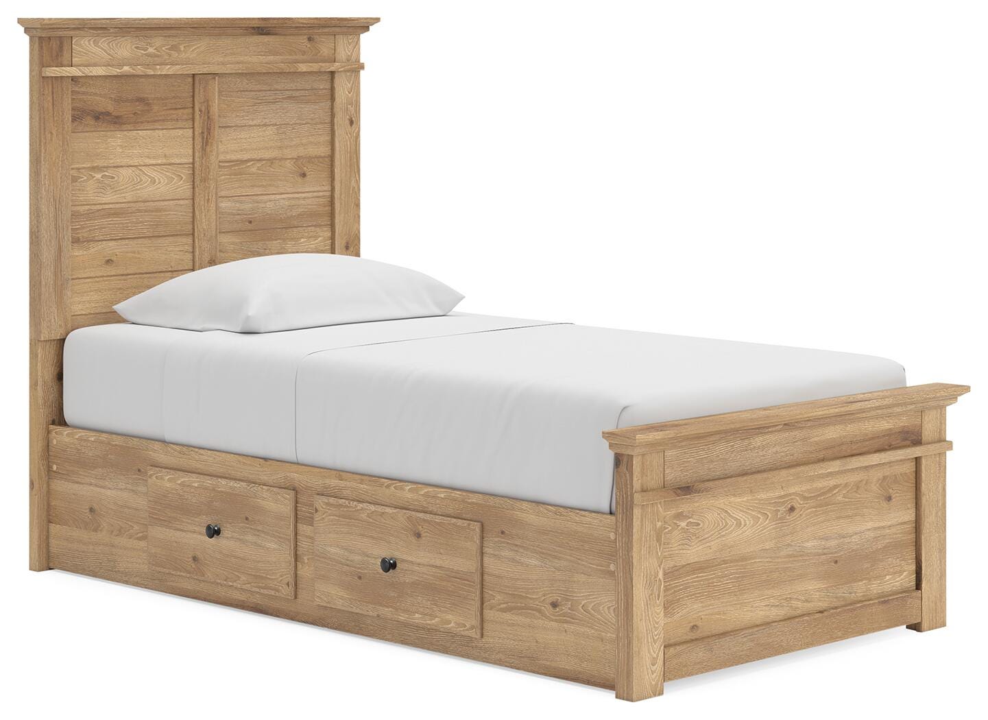 Makidern Tan Twin Panel Storage Bed angled view