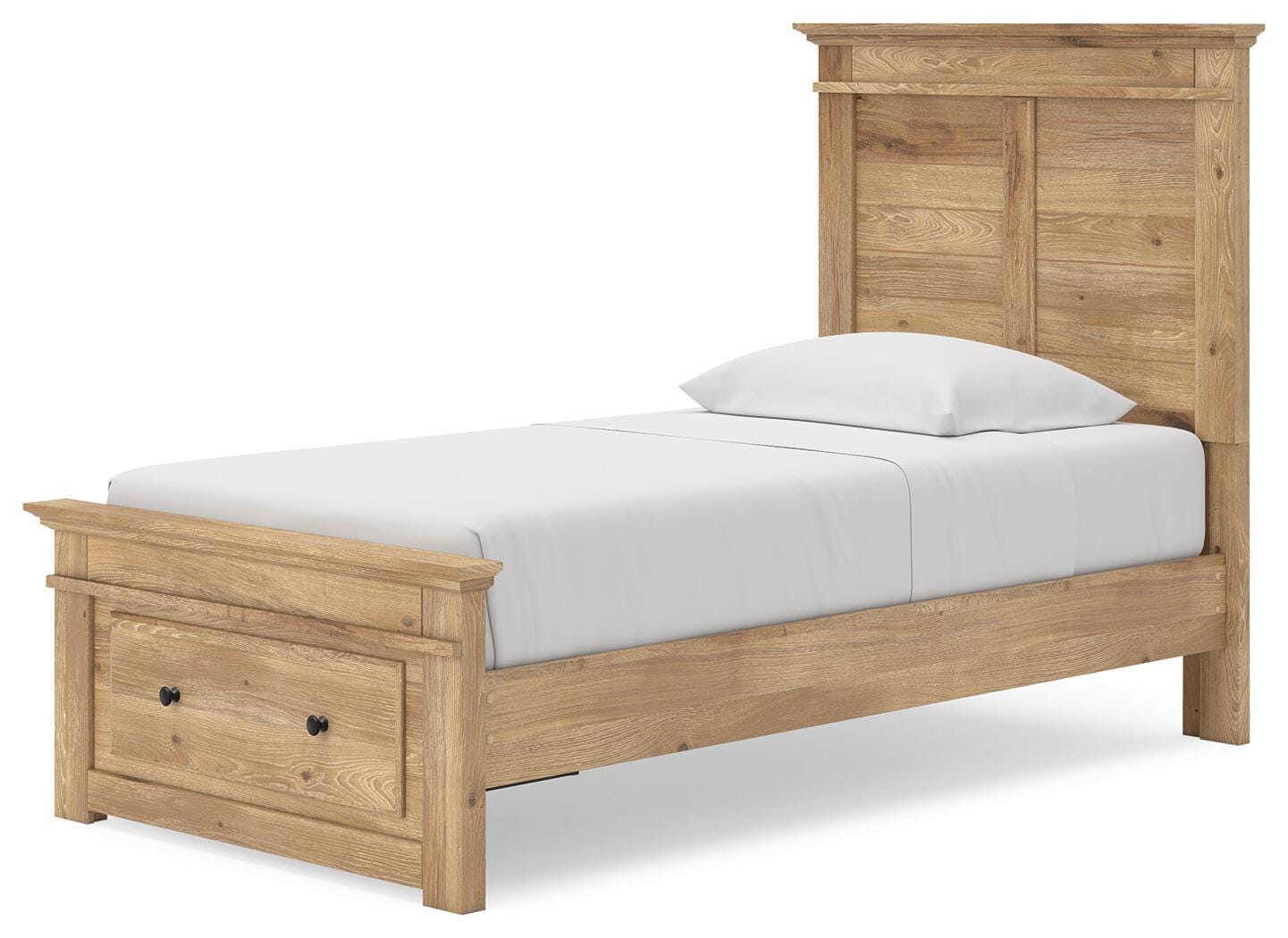 Makidern Tan Twin Panel Storage Bed angled view