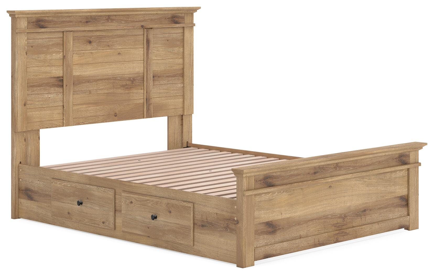 Makidern Tan Queen Panel Storage Bed angled view