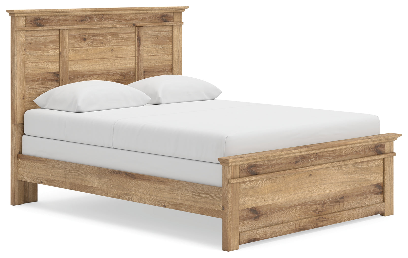 Makidern tan queen panel bed front angle view
