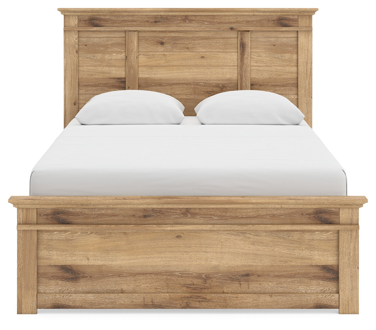 Makidern tan queen panel bed head-on view