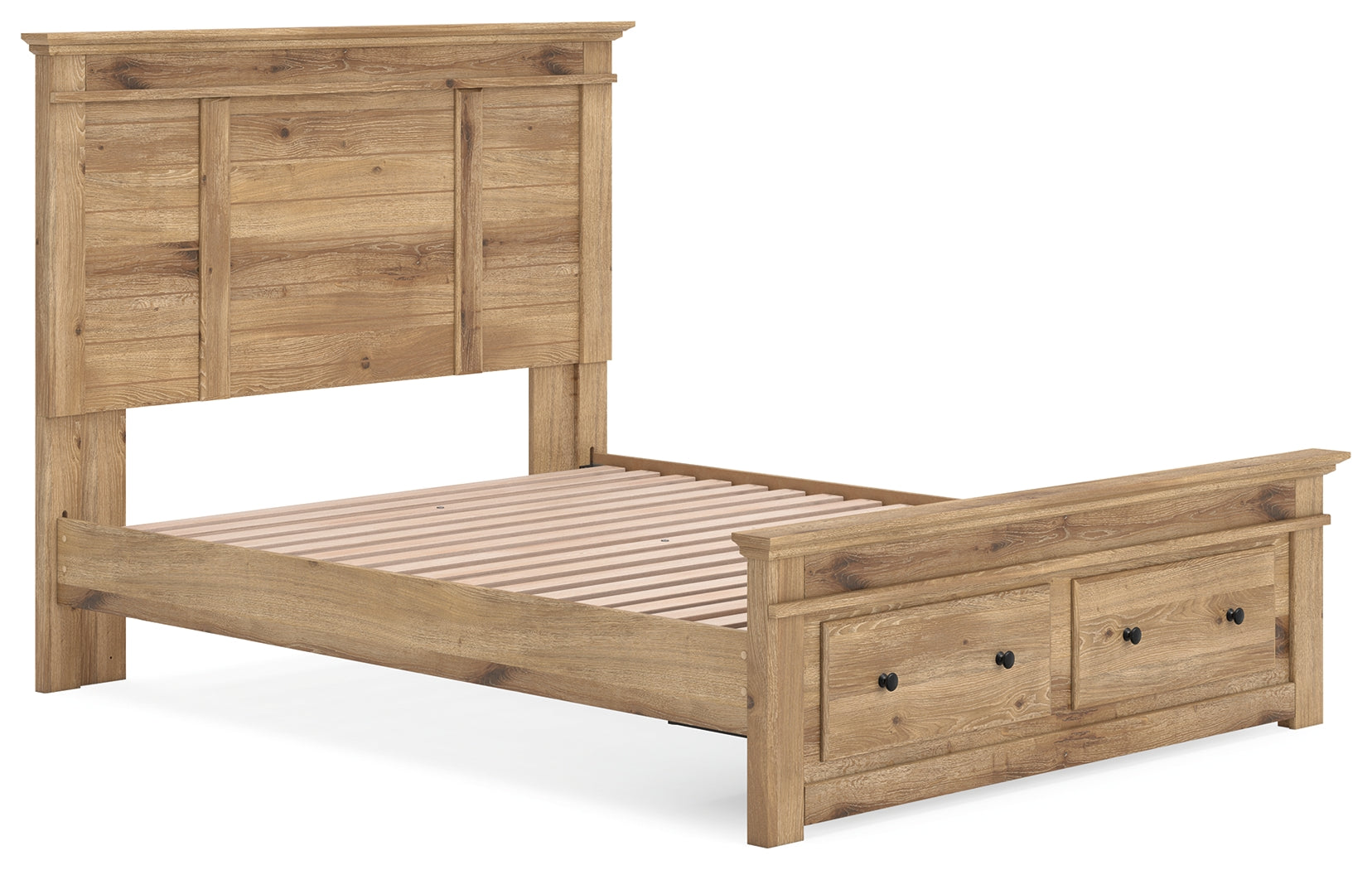 Makidern Tan Queen Panel Storage Bed side angle