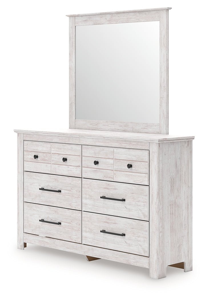 Makidern dresser and mirror whitewash finish side angle
