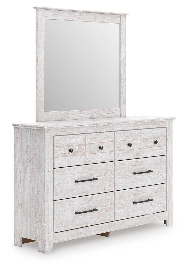 Makidern dresser and mirror whitewash finish front angle