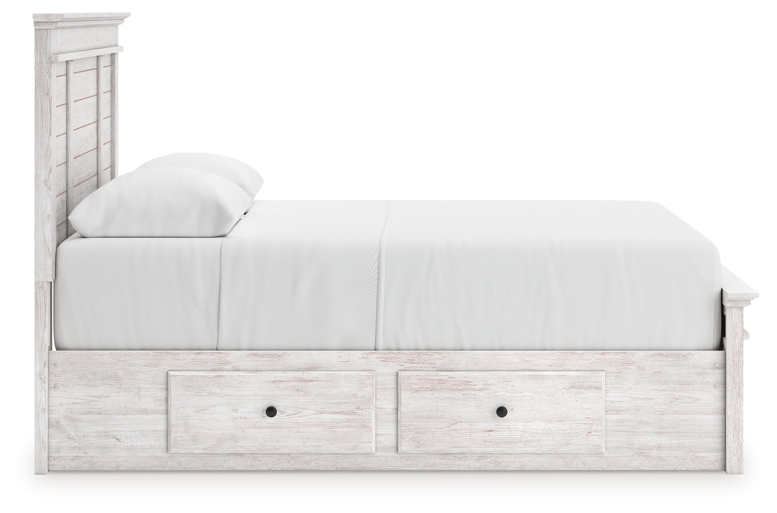 Makidern whitewash queen panel storage bed front angled view